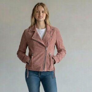 All Saints Dalby Goat Leather Salmon Rose Pink Moto Jacket Women's Size 6 Small